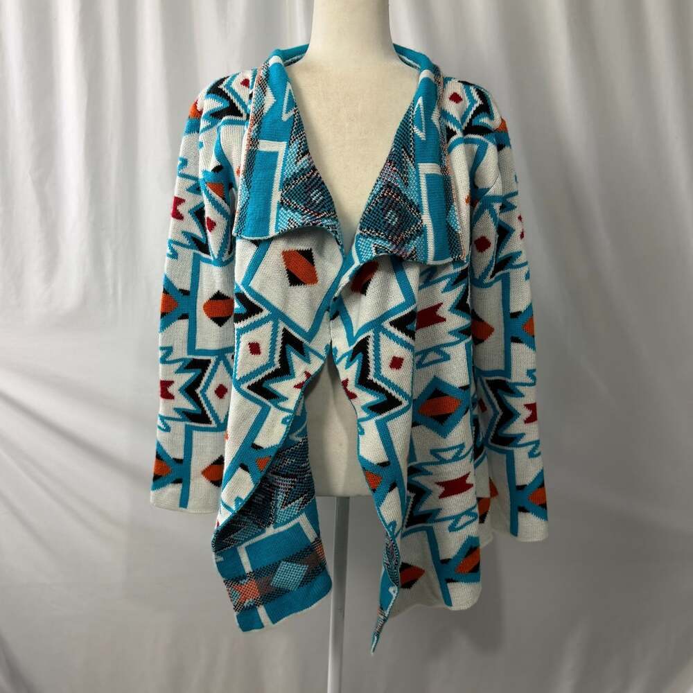 Nativo One Size Southwest Aztec Geometric Open Front Draped Cardigan